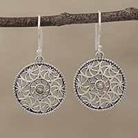 Citrine dangle earrings, 'Circular Stars' - Citrine Openwork Dangle Earrings from India