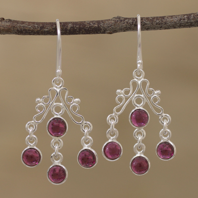 Garnet chandelier earrings, 'Wonderful Cascade' - Natural Garnet Chandelier Earrings from India
