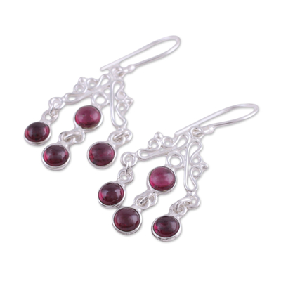 Garnet chandelier earrings, 'Wonderful Cascade' - Natural Garnet Chandelier Earrings from India