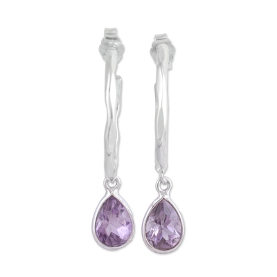 Amethyst dangle earrings, 'Crescent Drops' - Amethyst Half-Hoop Dangle Earrings from India