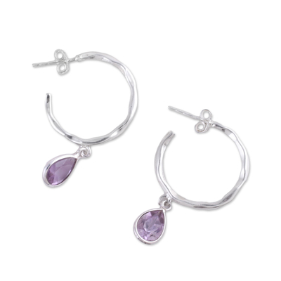 Amethyst dangle earrings, 'Crescent Drops' - Amethyst Half-Hoop Dangle Earrings from India
