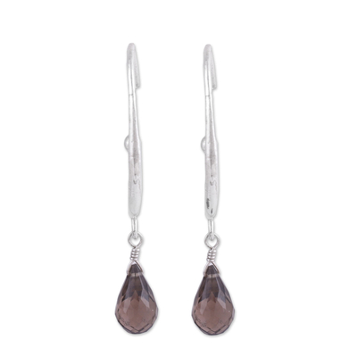 Smoky topaz dangle earrings, 'Trendy Drops' - Smoky Topaz Half-Hoop Dangle Earrings from India