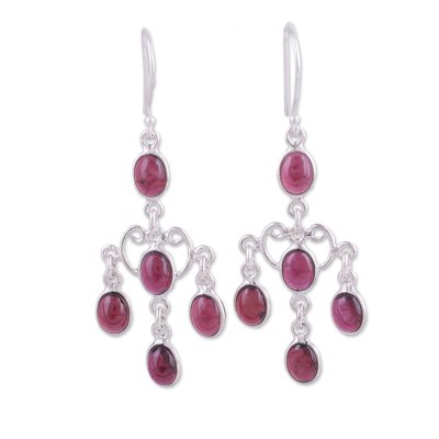 Garnet chandelier earrings, 'Majestic Cascade' - Oval Garnet Chandelier Earrings from India