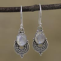 Rainbow moonstone dangle earrings, 'Undying Beauty' - Natural Rainbow Moonstone Dangle Earrings from India