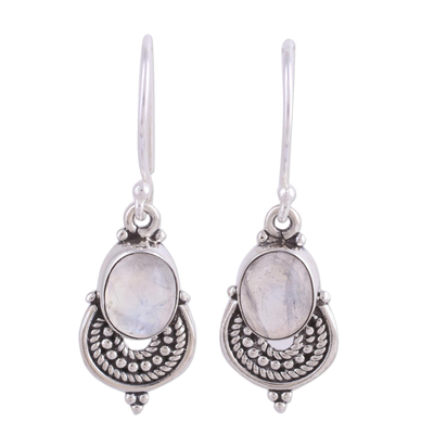 Natural Rainbow Moonstone Dangle Earrings from India