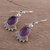 Amethyst dangle earrings, 'Gleaming Fans' - Fan-Shaped Purple Amethyst Dangle Earrings from India (image 2b) thumbail