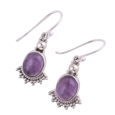 Amethyst dangle earrings, 'Gleaming Fans' - Fan-Shaped Purple Amethyst Dangle Earrings from India