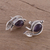 Amethyst button earrings, 'Leafy Drops' - Amethyst Leaf-Shaped Button Earrings from India (image 2b) thumbail