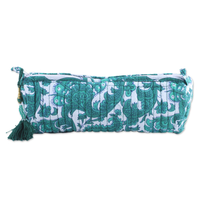 Floral Cotton Cosmetic Bag in Viridian from India