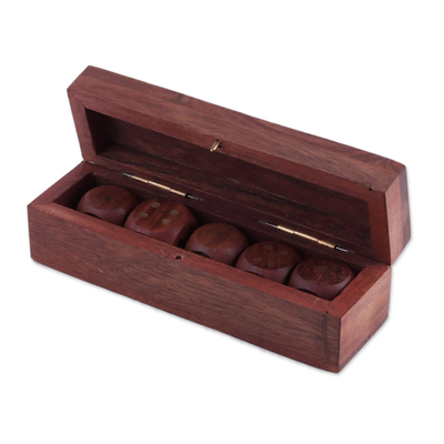 Wood dice set, 'Delightful Chance' (set of 5) - Handcrafted Wood Dice (Set of 5) from India