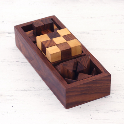 Holzpuzzle, (3er-Set) - Handgefertigte Holzpuzzles (3er-Set) aus Indien