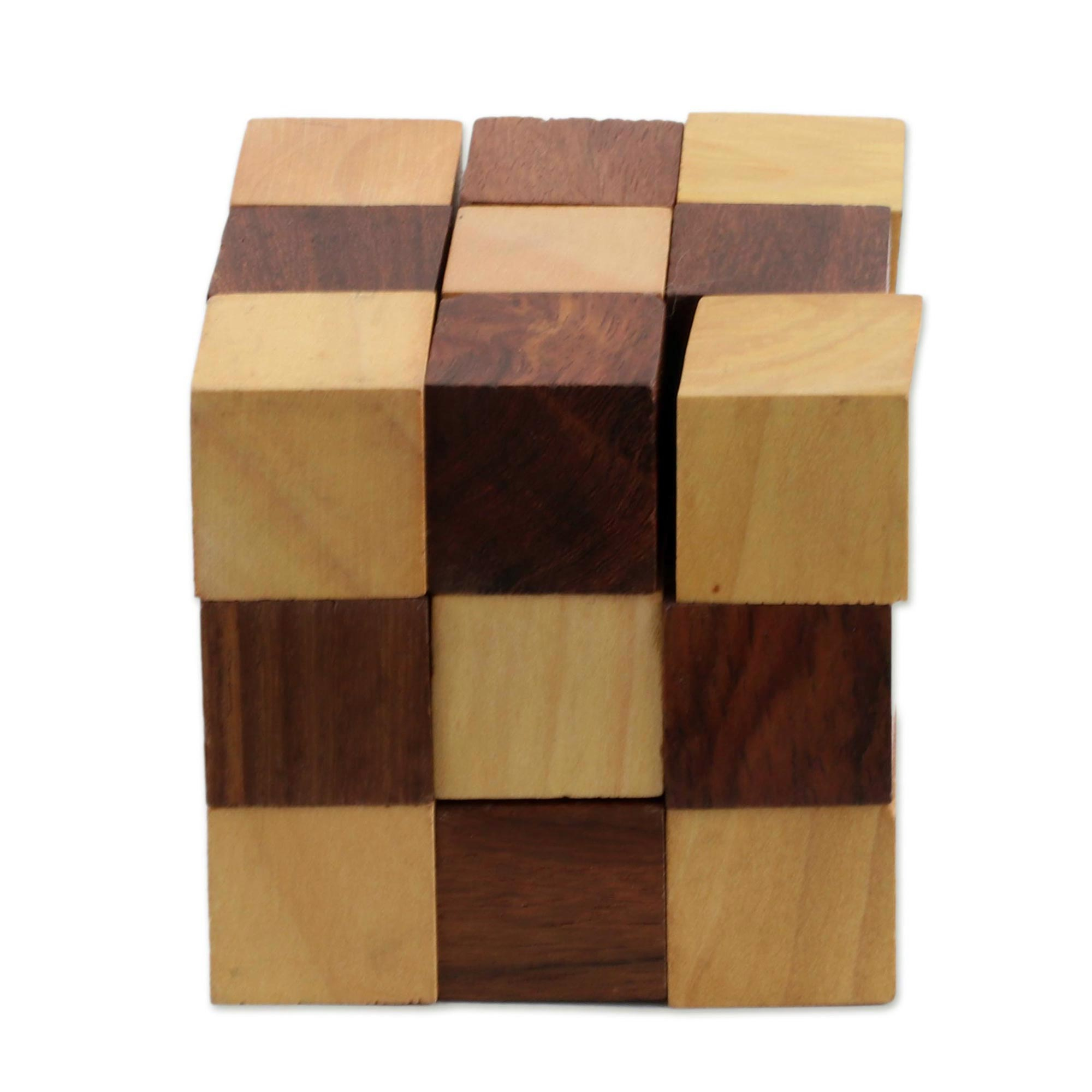 Handcrafted Cube-Shaped Wood Puzzle from India - Test Your Mind | NOVICA