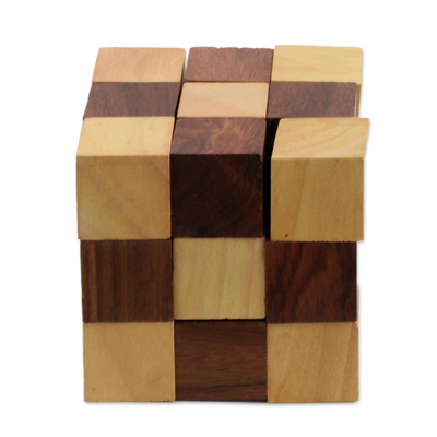 Holzpuzzle - Handgefertigtes würfelförmiges Holzpuzzle aus Indien
