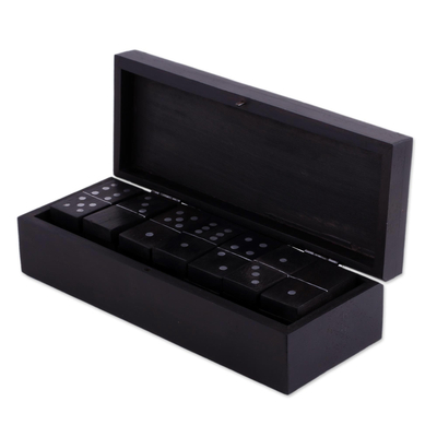 Domino-Set mit Holzintarsien und Schachtel, „Freizeit am Nachmittag“. - Domino-Set mit handgefertigter Aufbewahrungsbox aus Holz aus Indien