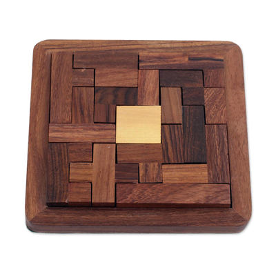 Holzpuzzle, „Brain Teaser“ – Handgefertigtes geometrisches Holzpuzzle aus Indien
