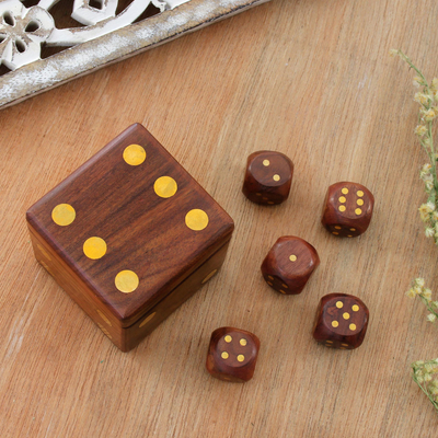 Wood dice set, Game of Chance (set of 5)
