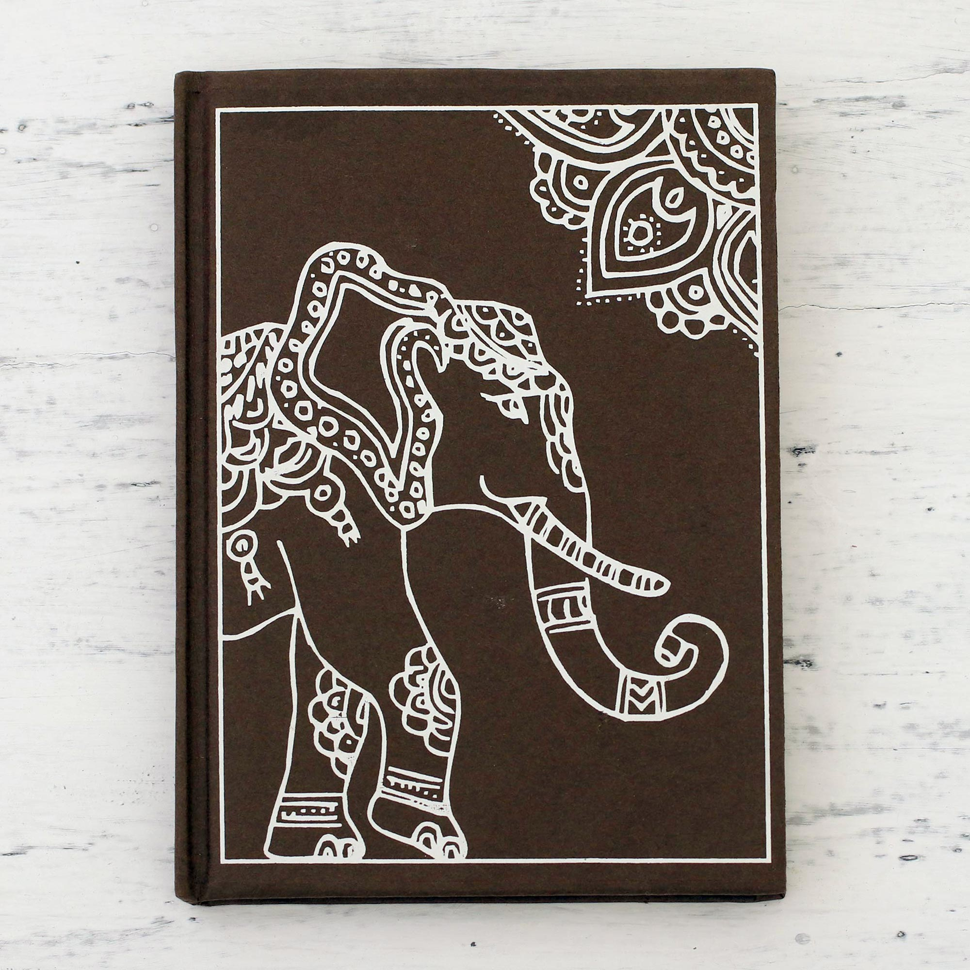 India Elephant Themed Handmade Paper Journal In Mahogany Royal Gajraj