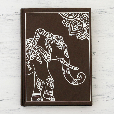 Handmade paper journal, 'Royal Gajraj' - India Elephant-Themed Handmade Paper Journal in Mahogany