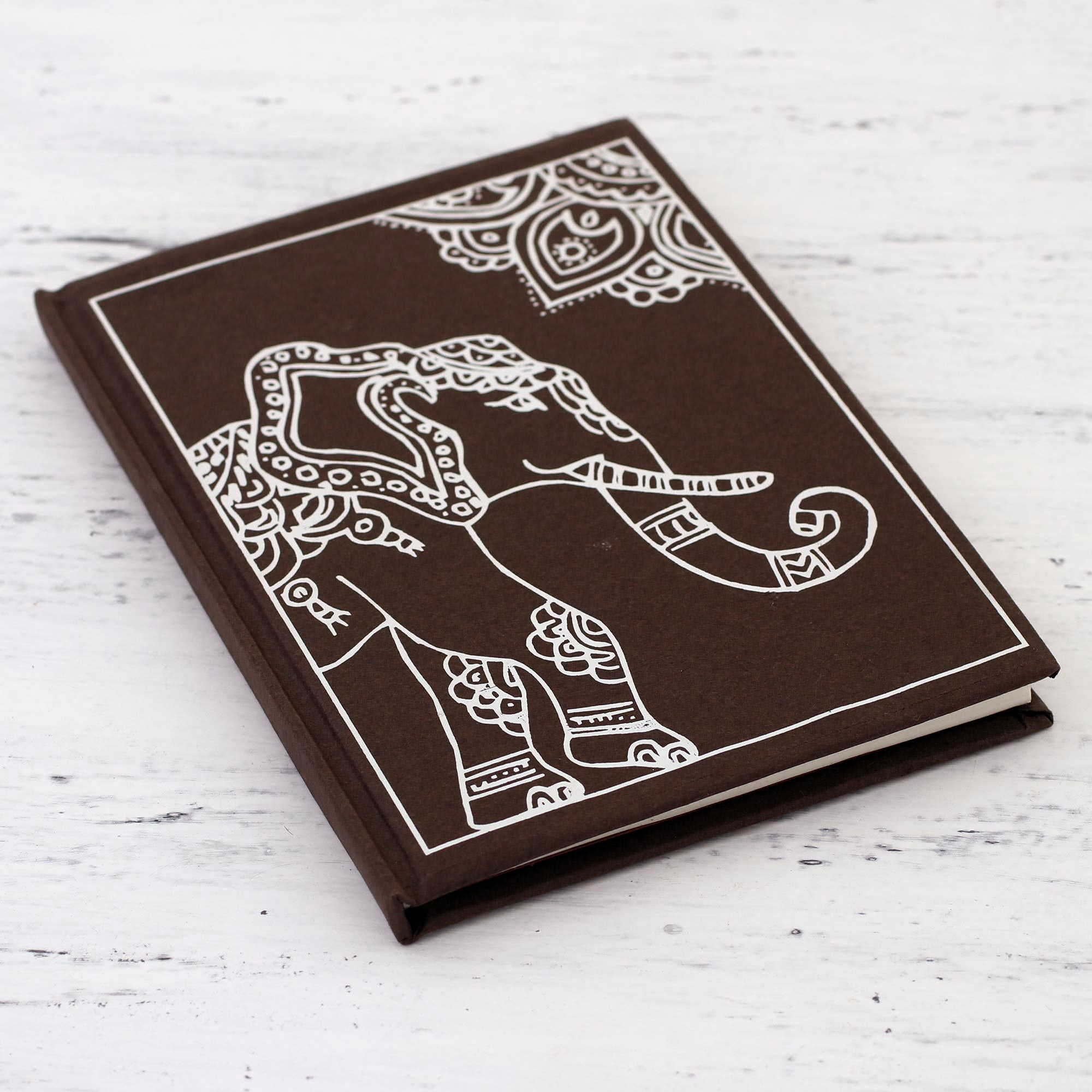 India Elephant-Themed Handmade Paper Journal in Mahogany - Royal Gajraj ...