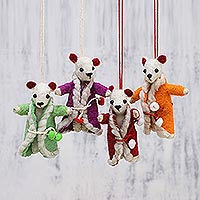 Wool felt ornaments, 'Joyful Puppies' - Set of 4 Puppy Ornaments in Wool Felt and Polyfill