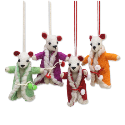 Wool felt ornaments, 'Joyful Puppies' - Set of 4 Puppy Ornaments in Wool Felt and Polyfill