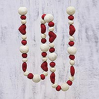 Wool felt garland, 'Hearts and Baubles' - Wool Felt Holiday Heart Garland in Red and Ivory
