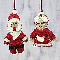 Wool felt ornaments, 'Mr and Mrs Santa' (pair) - Wool Felt Mr and Mrs Santa Claus Holiday Ornaments (Pair)