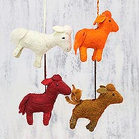 Wool felt ornaments, 'Playful Ponies' - Assorted Color Felt Pony Ornaments (Set of 4)