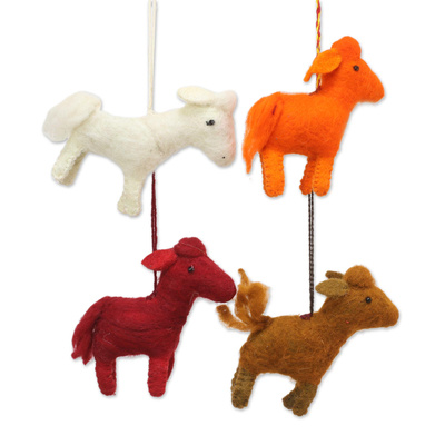 Assorted Color Felt Pony Ornaments (Set of 4)