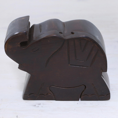 Wood puzzle box, 'Regal Baby Elephant' - Hand-Carved Mango Wood Elephant Puzzle Box from India