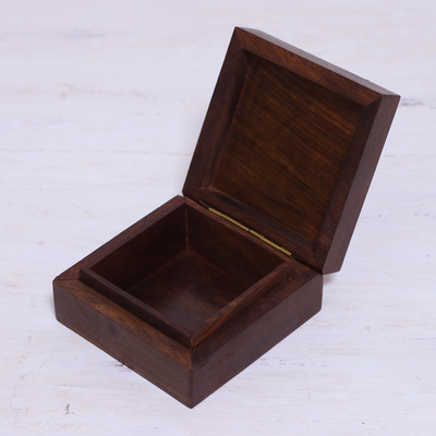 Caja decorativa de madera - Caja decorativa de madera floral tallada a mano de la India