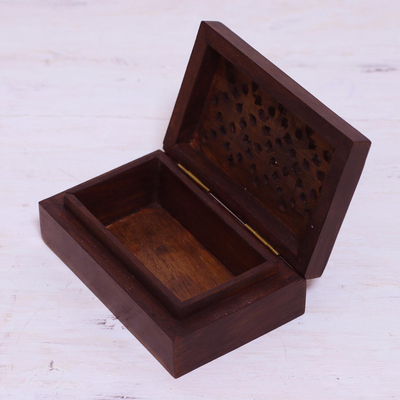 Wood decorative box, 'Floral Subtlety' - Handcrafted Floral Wood Decorative Box from India