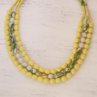 Cotton beaded necklace, 'Lemon Drops' - Indian Handcrafted Necklace of Recycled Cotton Wrapped Beads
