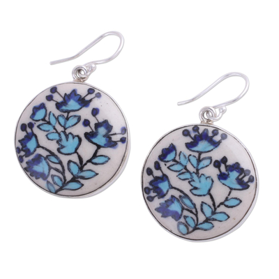 Hand-Painted Floral Sterling Silver Earrings from India - Blossom Dance ...