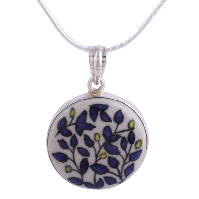 Ceramic pendant necklace, 'Blooming Beauty' - Hand-Painted Floral Pendant Necklace from India