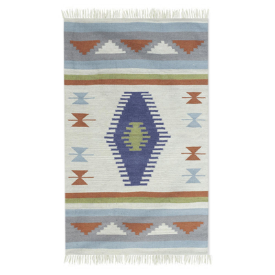 Geometric Multicolored Wool Area Rug (3x5) from India