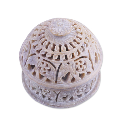 Tarro decorativo de esteatita - Tarro decorativo de esteatita con temática de elefante, de la India