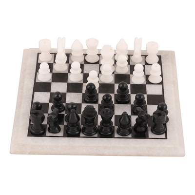 Schachspiel aus Marmor - Handgefertigtes Schachspiel aus schwarzem und weißem Marmor aus Indien