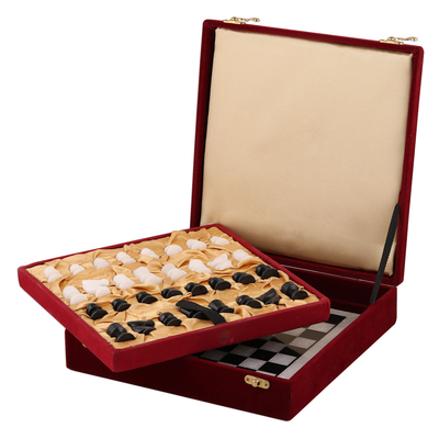Marble chess set, 'Royal Leisure' - Handcrafted Black and White Marble Chess Set from India