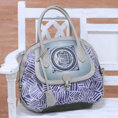 Leather accent batik cotton bowling bag, 'Trendy Batik' - Batik Leather Accent Cotton Bowling Bag from India
