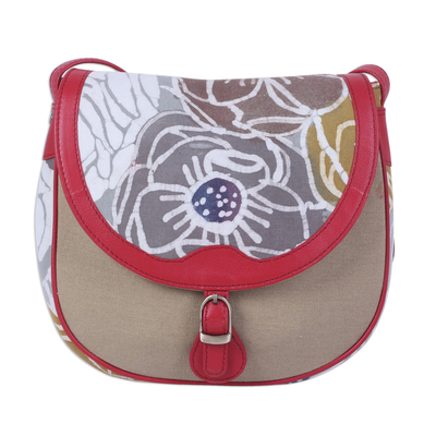 Leather Accent Floral Batik Cotton Sling from India