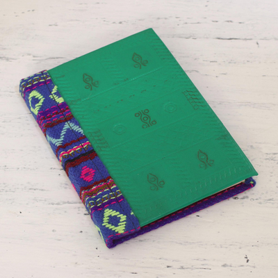 Leather journal, 'Emerald Delight' - Fabric Accented Leather Journal in Emerald from India