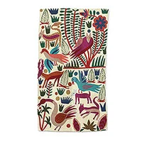 Wool chain stitch area rug, 'The Jungle World II' - Chain-Stitched Animal-Themed Wool Area Rug (3x5) from India