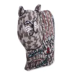 Wool tea cozy, 'Delightful Cat in Grey' - Cat-Shaped Aari Embroidered Wool Tea Cozy in Grey from India