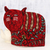 Wool tea cozy, 'Delightful Cat in Red' - Cat-Shaped Aari Embroidered Wool Tea Cozy in Red from India