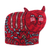 Wool tea cozy, 'Delightful Cat in Red' - Cat-Shaped Aari Embroidered Wool Tea Cozy in Red from India