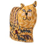 Wool tea cozy, 'Delightful Cat in Yellow' - Cat-Shaped Embroidered Wool Tea Cozy in Yellow from India