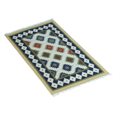 Wool area rug, 'Geometric Energy' - Handwoven Colorful Wool Area Rug from India