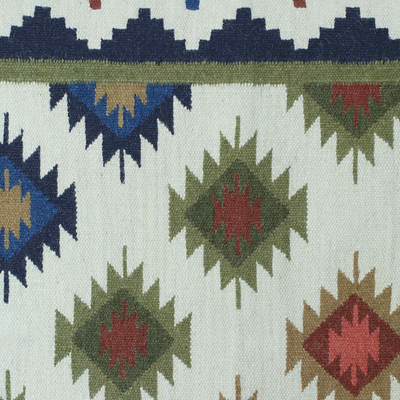 Teppich aus Wolle - Handgewebter bunter Wollteppich aus Indien