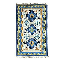 Wool area rug, 'Geometric Muse' - Handwoven Colorful Geometric Wool Area Rug from India